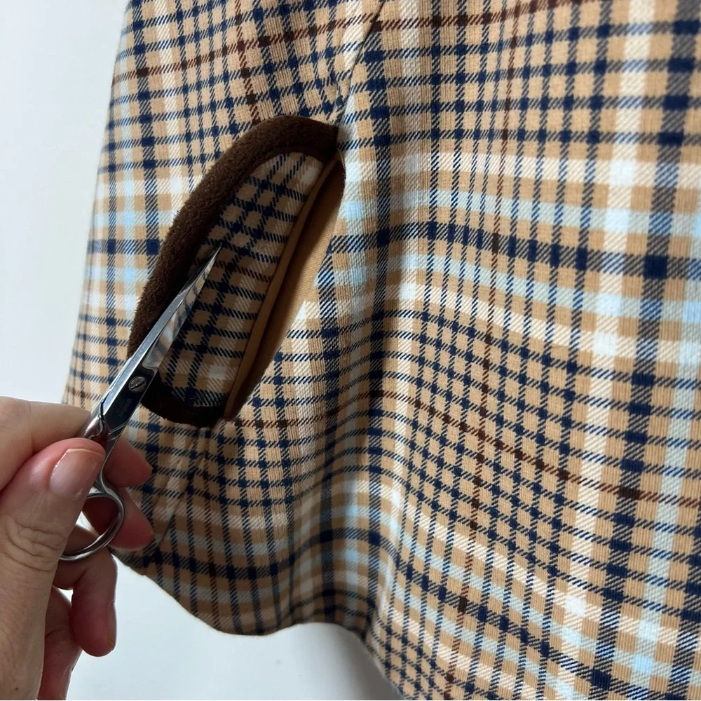 Janie and Jack Girls Size 2T Tan Plaid Cape Brown Velvet Trim Gold Buttons